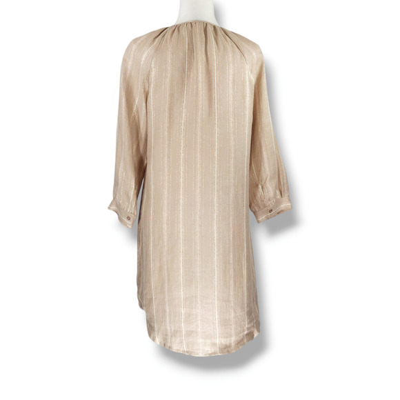 EUC Maven West Made in USA Long Sleeve Linen Stripe Dress Sz. S [2-4] Beige Gold - Picture 3 of 11